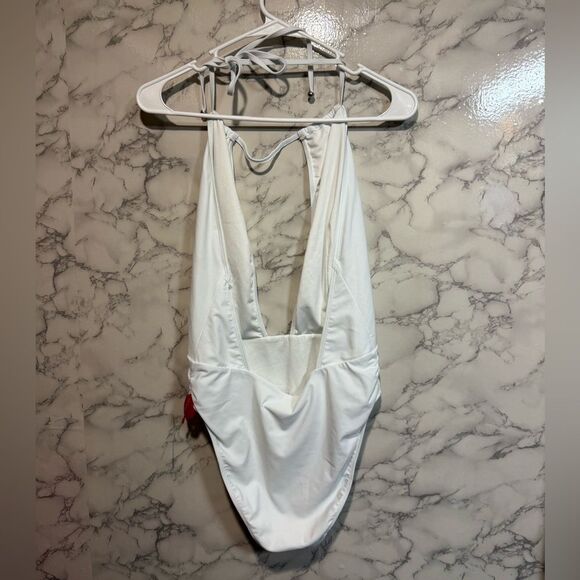 NEW Ramy Brook Annka Plunging One Piece Swimsuit White Halter One-Piece Size L - Picture 9 of 10
